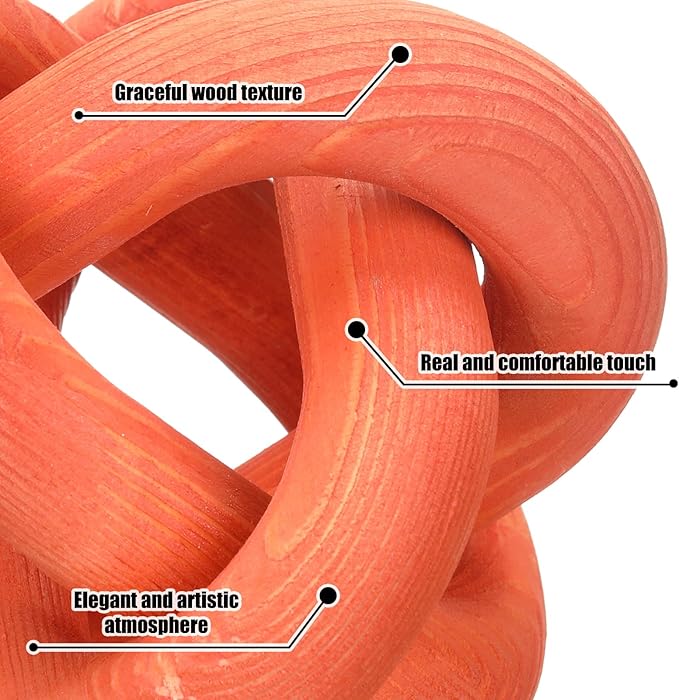 Yalikop 3 Link Wood Knot Decor Rustic Home Décor Accents Hand Carved Coffee Table Decoration, Boho Chain Link Decoration, Modern Shelf, Rustic Objects for Home Living Room Bedroom(Orange)