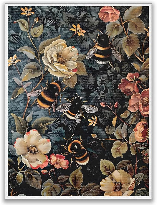 William Morris Wall Art Print or Canvas,Dark Academia Decor,Vintage Botanical Flower Wall Decor Bee Canvas Print Bee Animal Poster Vintage Farmhouse art 24x36in Unframed poster