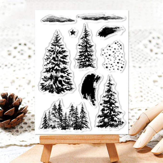 Christmas Tree Snow Stamps and Cutting Dies for Card Making DIY Transparent Silicone Clear Stamp and Metal Die Cuts Sets for Scrapbooking Paper Greeting Cards Decor Seals Craft Supplies