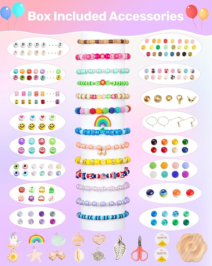 Taybonds DIY Friendship Bracelet Making Kit for Kids – 6 Boxes Jewelry Crafts Beads with Pony, Clay, Letter Beads, Charms & Complete Jewelry Making Tools – Gift for Girls Age 6+
