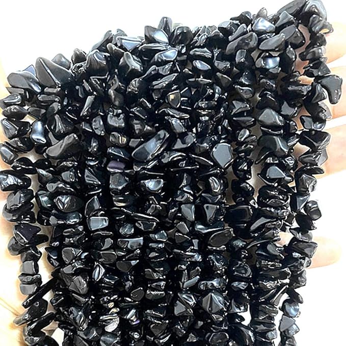 Gemstone Chips Natural Black Obsidian 3-5mm Healing Crystals Waist Bracelets Necklace Kit Irregular Stone DIY Crafts Design Jewelry Making Approxi 32 inch