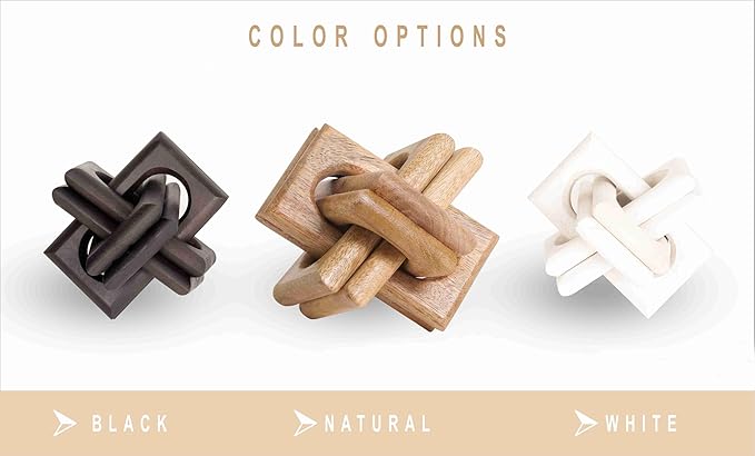ANONYO Boho Wooden Chain Links Decorative Object for Coffee Table & Shelf | Handmade Mango Wood Knot Sculpture | Rustic Modern Arch Décor for Living Room, Entryway, Console,Office Home Accent (Black)