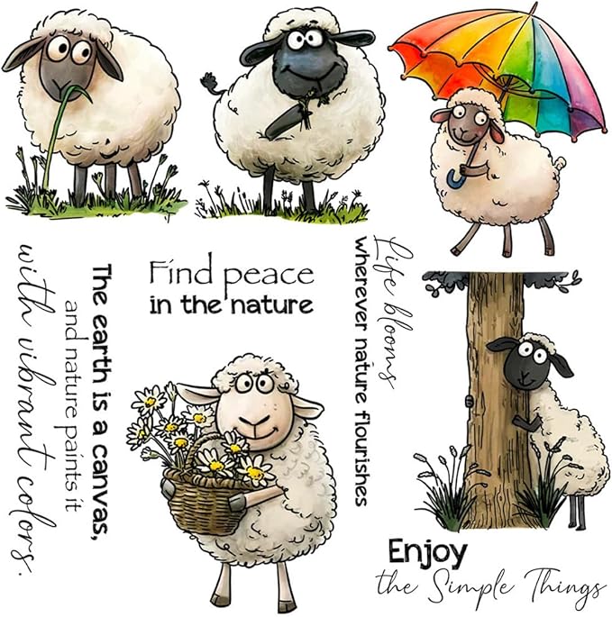 Sheep Eating Grass Stamps and Cutting Dies for Card Making DIY Transparent Silicone Clear Stamp and Metal Die Cuts Sets for Scrapbooking Paper Greeting Cards Decor Seals Craft Supplies
