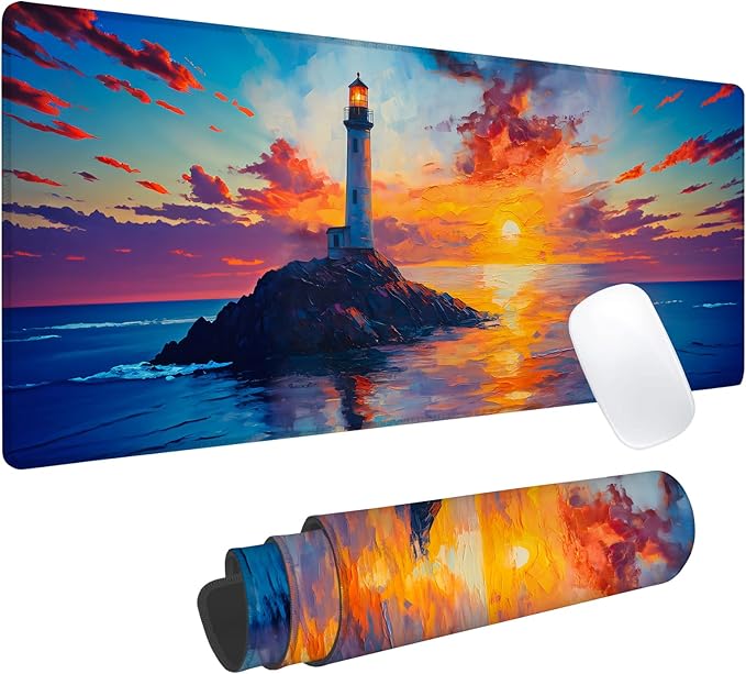 Lighthouse Gaming Mouse Pad, Office Desk Mat, Anti-Slip Rubber Base Cool Aesthetic Mouse Pads for Computer Laptop Keyboard School Home Desktop Gamer Home Accessories Decor 31.5" x 11.8"