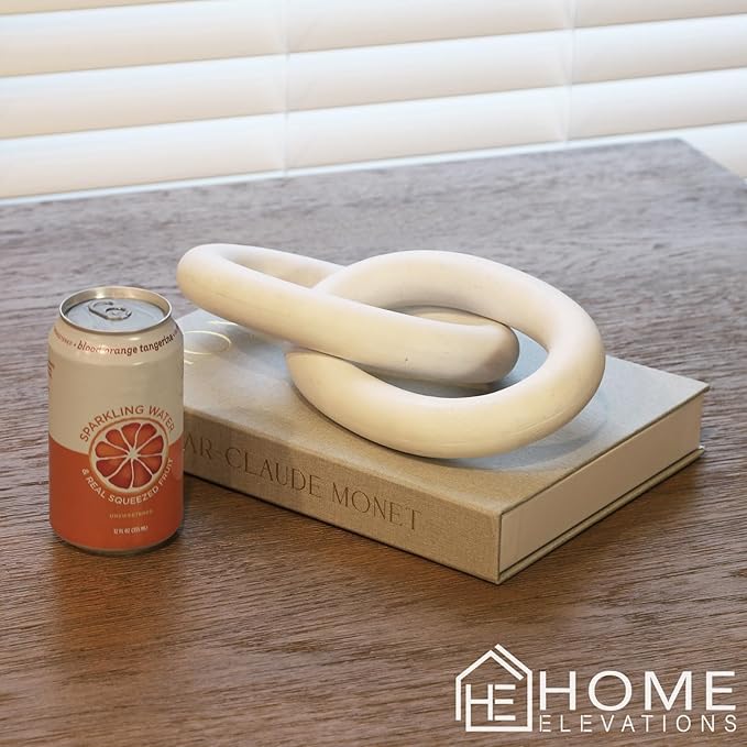 Product Elevations Wood Chain Link Decor – 13” White Wooden Decorative Object for Coffee Table Decor & Neutral Decor for Home – Modern Knot Accent for Shelf Styling, Books, or Housewarming Gifts