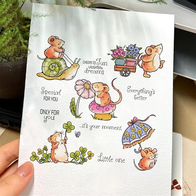 Cozy Mouse Mushroom Stamps and Cutting Dies for Card Making DIY Transparent Silicone Clear Stamp and Metal Die Cuts Sets for Scrapbooking Paper Greeting Cards Decor Seals Craft Supplies
