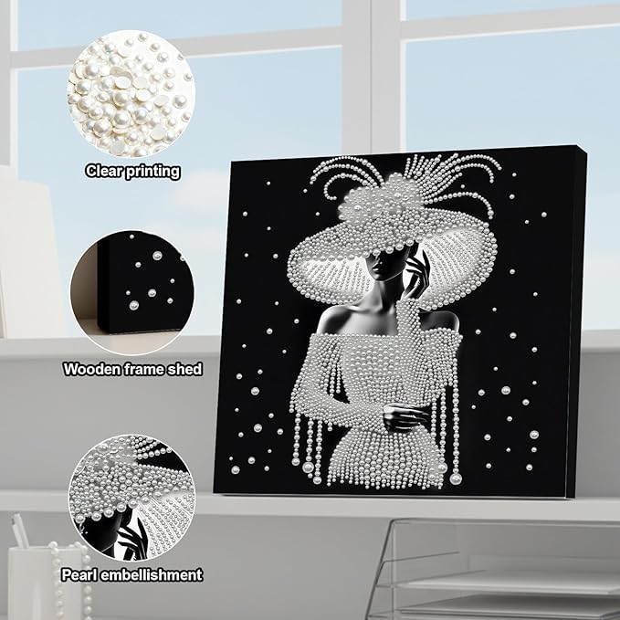 DIY Pearl Painting Kit with Wooden Frame, 3D Plastic Pearl Gemstone Ocean Art Craft for Adults Beginners, Diamond Art Kits for Adults, Home Wall Decor Ready Gift for Women(Elegant Lady)(30 * 30cm)