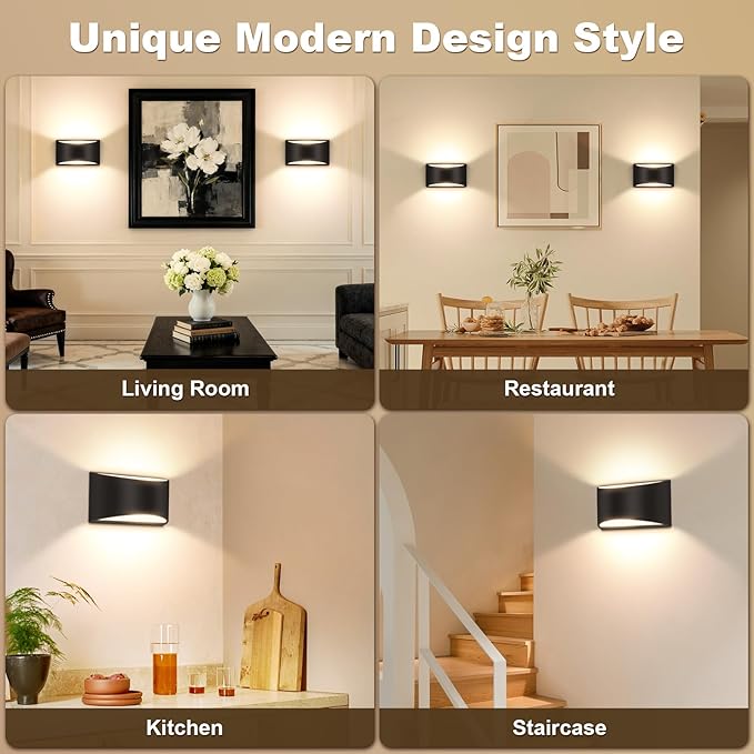 8 Pack Black Modern LED Wall Sconce Hardwired Indoor Wall Lights Up and Down Wall Mount Light for Living Room Bedroom Corridor Hallway Conservatory Warm White 3000K(with G9 Bulbs)