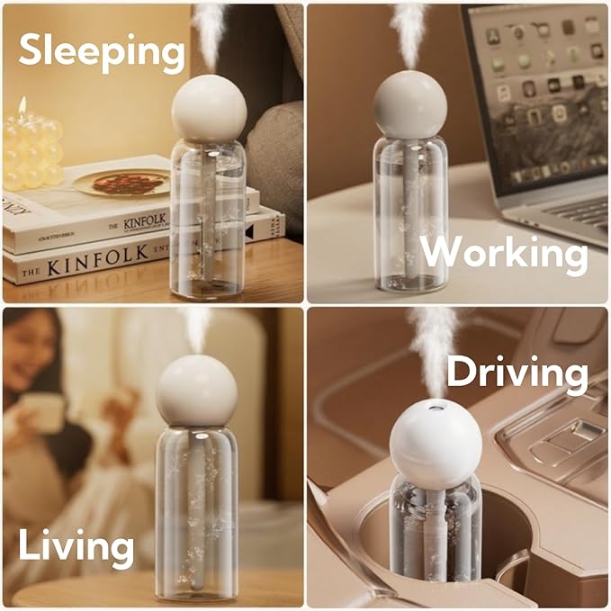 Portable Small Humidifier Dual Nozzle - Large Cool Mist Humidifiers Double Spray Ports, Water Shortage Protection, Ultra-Quiet, Mini Humidifier for Bedroom Plants Office Car Travel (P06)