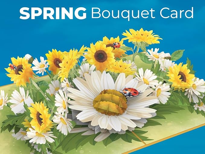 iGifts And Cards You Make the World Brighter Ladybug 3D Pop-Up Card – 6"x8" Sunflower & Daisy Bouquet with Notecard – Uplifting All-Occasion Greeting for Friends, Her, Encouragement, or Just Because