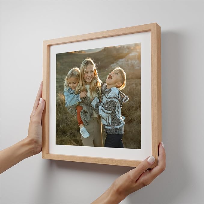 Mixtiles Official - Custom Photo Tiles - Magnetic Wall Frames - Adhesive Sticker, no Nails - Personalized Printed Photos - Various Sizes and Frames - 12x12-1-Tile - Border Oak
