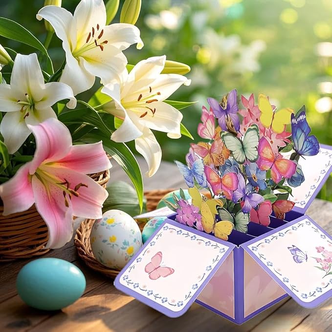 3D Handmade Flowers Pop Up Bouquet Card - Unique Gift for Teacher Appreciation, Valentine's Day, Mother's Day | All-Occasion Greeting Card with Note & Envelope (New Year, Anniversary, Thank You)