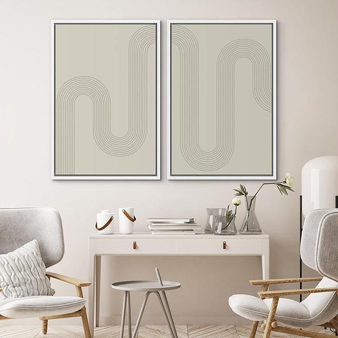 SIGNWIN Framed Canvas Print Wall Art Set Geometric Gray Pastel Color Field Landscape Abstract Shapes Illustration Modern Art Minimalism Decorative for Living Room, Bedroom, Office - 16"x24"x2 Black