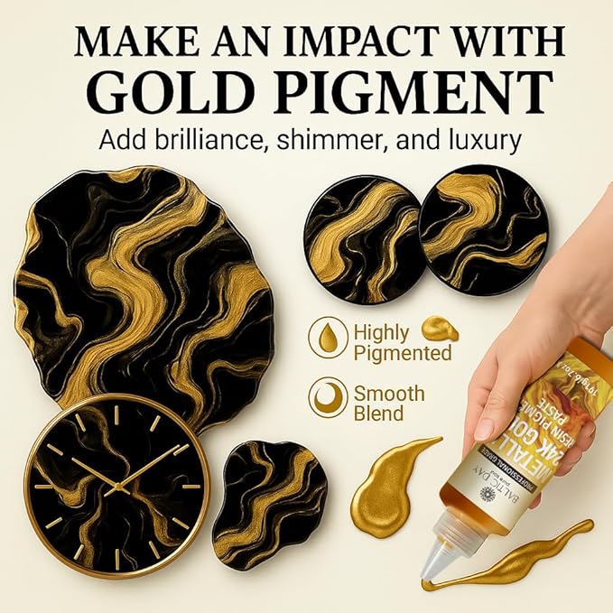 Metallic 24K Gold Epoxy Resin Pigment Paste XL (191g/6.7oz) – Opaque Epoxy Dye & High Concentration Coloring Paste, Mica Powder Alternative for Resin Art, Jewelry, Tumblers, River Tables