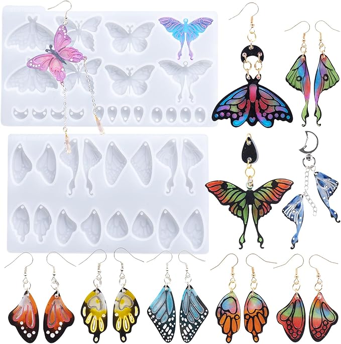 LET'S RESIN Resin Earring Molds, 2 Pcs Resin Molds Silicone with Butterfly Moth Wings Shapes, Silicone Molds for Resin Jewelry, DIY Art Craft