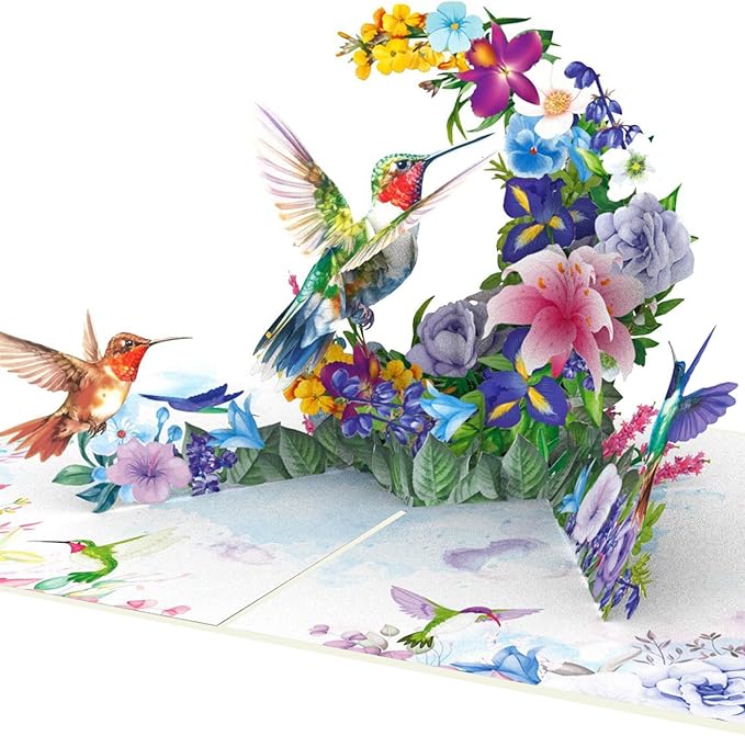 Hummingbird Pop Up Card – Handmade 3D Flower Birthday Card for Mom or Women – Encouragement or Thinking of You Greeting Card