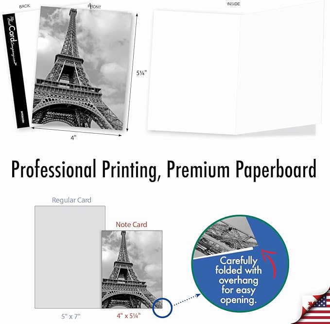 The Best Card Company - 20 All Occasion Blank Greeting Cards (4 x 5.12 Inch) - Monocolor Photos (10 Designs, 2 Each) - Towering Paris AM7028OCB-B2x10