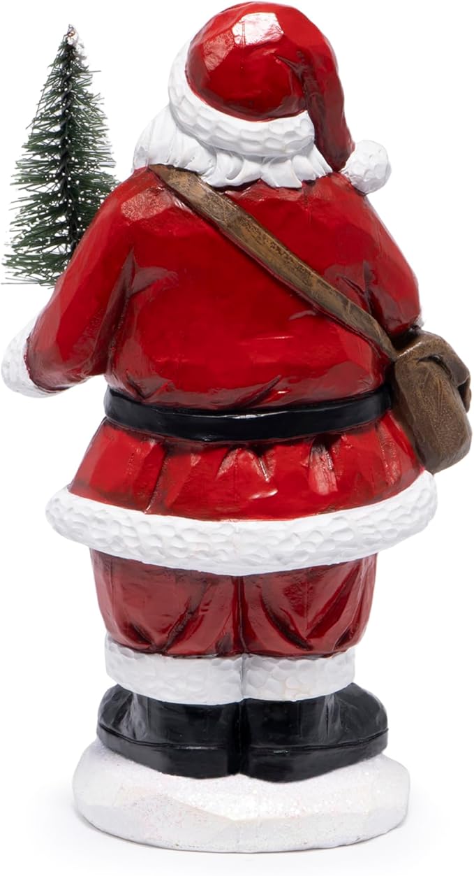 Hodao Christmas Santa Figurine Holding Tree, Hand-Painted Resin Santa Claus Statue with Gifts, Festive Holiday Decoration for Tabletop, Mantel, Shelf, Home Décor Accent
