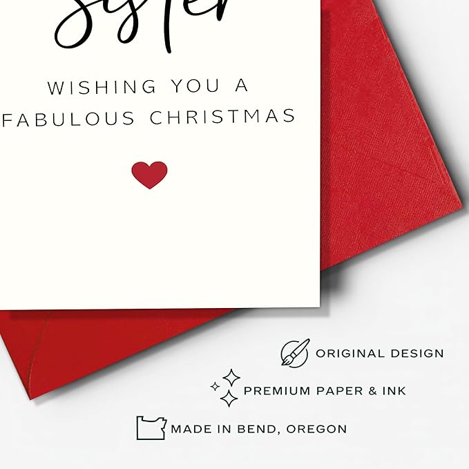 (5.3x8in) Sister Wishing You a Fabulous Christmas Card with Envelope, Elegant Minimal Design, Sweet Holiday Greeting for Sisters, Thoughtful Festive Gift for Family and Loved Ones (Xmas 33)