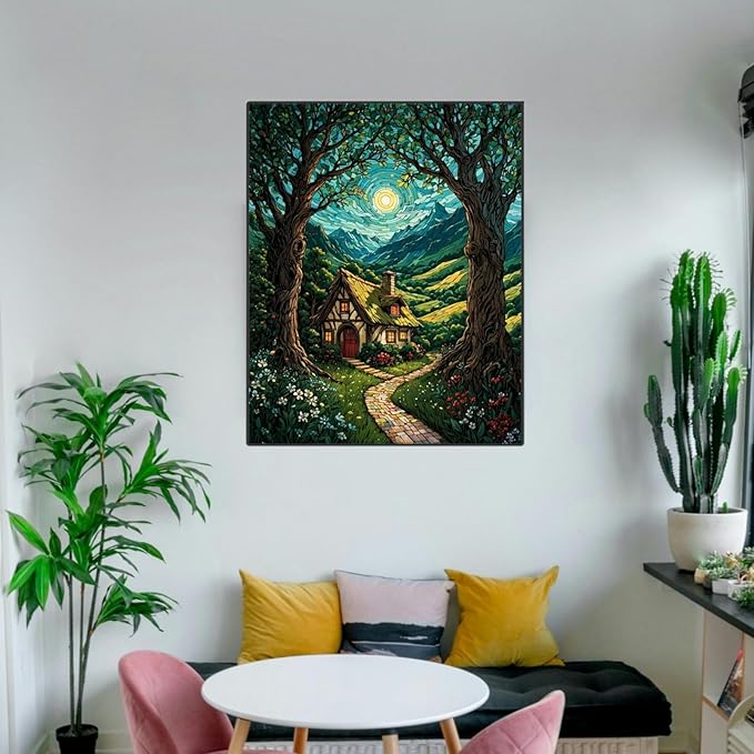 ldazao Landscape Paint by Numbers Kit for Adults Beginner Moon Forest Adult Paint by Number Kits On Canvas Adults' Paint-by-Number DIY Oil Painting Kits for Gift Wall Decor 16x20 Inch