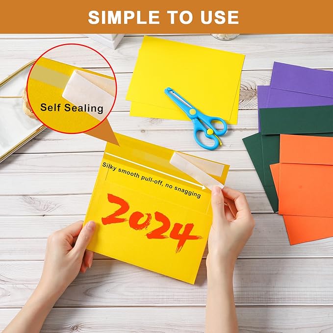 100 Packs 10 Assorted Colors Blank Note Cards and Envelopes 4.25 x 5.5 Heavyweight Single Panel Cardstock and A2 Envelopes Printable Self Seal for Wedding, Invitations, Thank You Cards