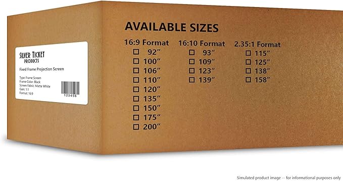 Silver Ticket Products STR Series 6 Piece Home Theater Fixed Frame 4K / 8K Ultra HD, HDTV, HDR & Active 3D Movie Projection Screen, 16:9 Format, 100" Diagonal, High Contrast Material STR-169100-HC