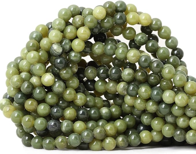 60PCS 6mm Natural Canadian Jade Gemstone Round Loose Beads Stone Beads for Jewelry Making DIY 1 Strand 15"