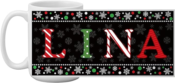Let's Make Memories Personalized Mug - Festive Ceramic Coffee Mug for Christmas - Stocking Stuffer For Family, Friends, Neighbors - Microwave and Dishwasher Safe - Festive Name - Dark - 15 oz.