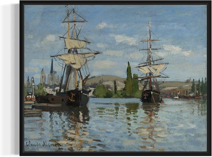 Ships Riding Claude Monet Wall Art Print Poster, Impressionist Painting Wall Art Wall Decor, for Bedroom and Living room Bathroom Decor 115 (Ships Riding, 8 x 10 inches, Black Frame)