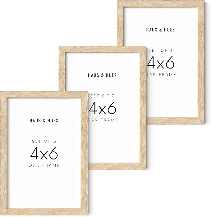 HAUS AND HUES Beige Oak Wood 4x6 Picture Frame - Modern Wood Wall Art Display - Lightweight 4x6 Frame for Art Prints, Photos, Posters - Ready-to-Hang Vertically & Horizontally (Set of 3)