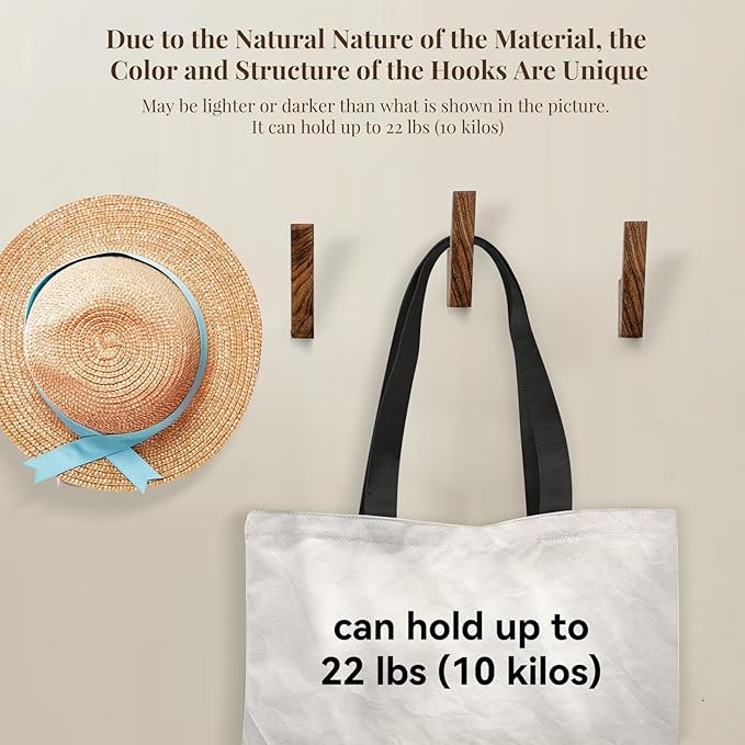 4Pcs Wooden Hooks for Hanging - Dark Walnut Coat Style, Cute & Funky Practical Design, Decorative Boho Towel Hooks, Suitable for Entryway, Bathroom, Kitchen, Holds Hats, Backpacks, Jackets