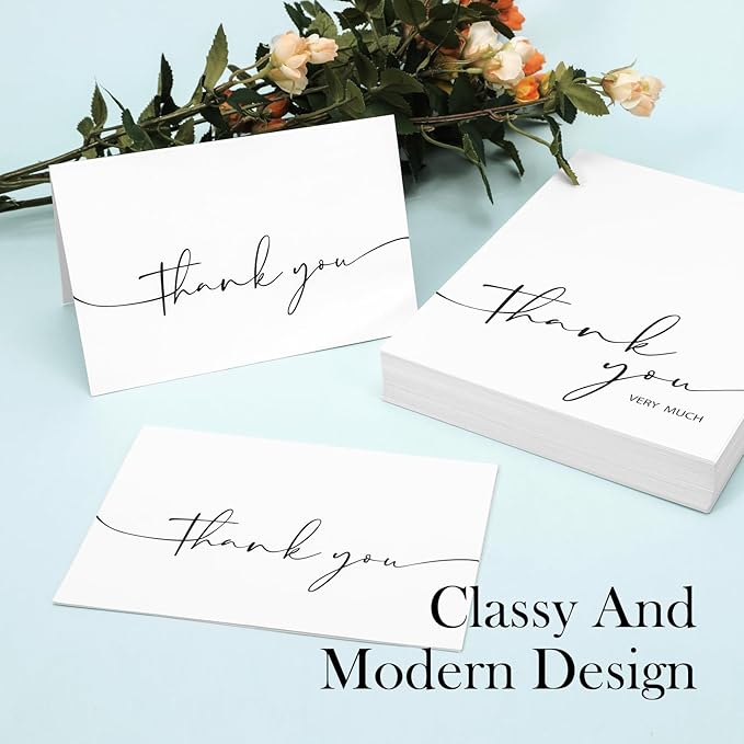 24 PCS Thank You Cards With Envelopes,4x6 Inch Minimalistic Design, Thank You Notes for Wedding,Bridal Shower, Business, Baby Shower, Small Business, Funeral, Graduation(White)