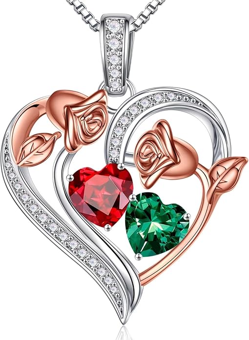 Iefil Christmas Gifts for Women Wife - 925 Sterling Silver Rose Heart Necklace, Stocking Stuffers for Women, Anniversary Birthday Gifts for Wife Girlfriend Mom