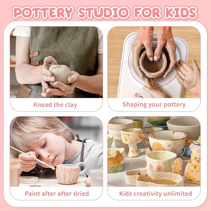 Skirfy Pottery Wheel for Kids Art Crafts Kits for Kids Ages 6-8 9-12 Clay Sculpting Tools & Painting Kit,Birthday Thanksgiving Christmas Gift Girls Toys 8-10,DIY Kits Clay Maker for Beginners