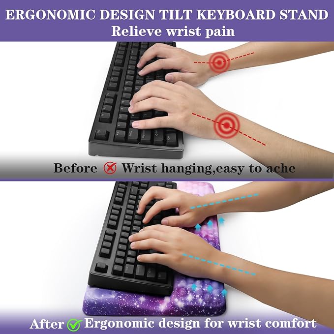 Computer Keyboard Stand Pad with Wrist Rest, Ergonomic Comfy Tilted Keyboard Holder, Keyboard Tray Support for Office Home (Galaxy Purple)