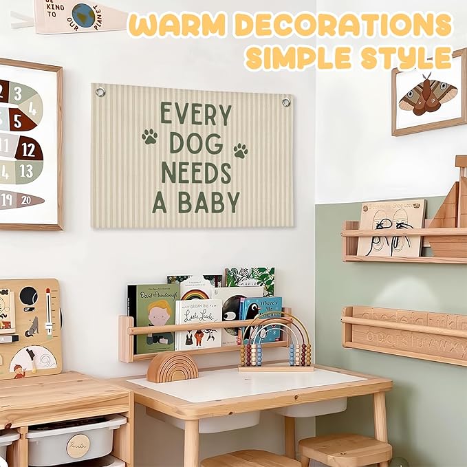 Baby Shower Decor, Pregnancy Announcement Babe Gender Reveal Shower Wall Hanging Canvas Banner Prints, Every Dog Needs a Baby Wall Art Decor for Newborn Babe Room Bedroom, 30x20 Inch
