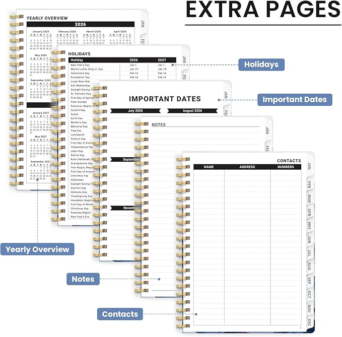 2026 Planner, Monthly and Weekly Calendar Planner for Women, Jan 2026 - Dec 2026, Hardcover Pretty 2026 Agenda Planner Book with Tabs, Spiral Bound, Perfect for School Office Home Supplies, 6.3" x 8.5" - Distant Peaks