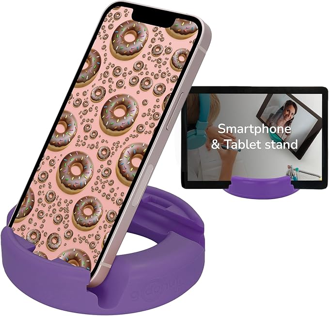 GoDonut – Phone Stand Original – Cell Phone Holder + Tablet Stand Desk Organizer – Compatible with Tablet, iPhone 17 16 15 14 Pro Max, Android & Most Smartphones - Purple