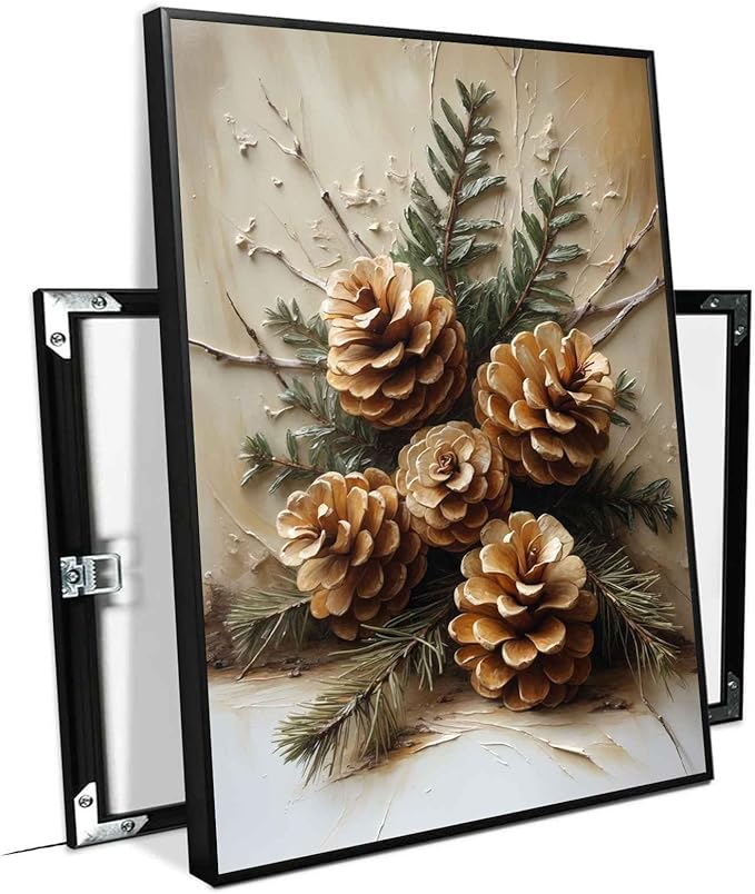 Vintage Christmas Canvas Painting Rustic Nature Print Forest Canvas Wall Art Botanical Wall Decor Brown Green Painting Poster Indoor Decor for Home Offices Living Room Bedroom Framed Ready to Hang