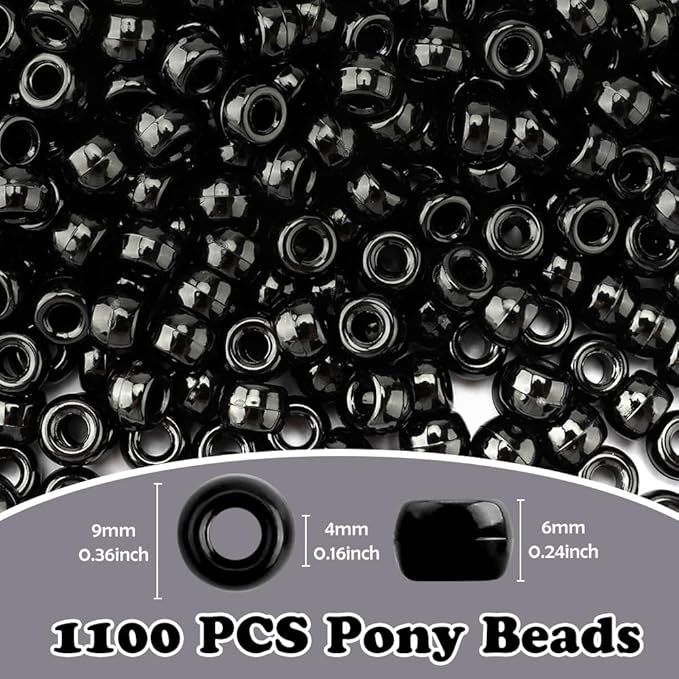 QPIXVB 1100PCS Pony Beads Black,Beads for Jewelry Making,Friendship Bracelet Kit Bead for Bracelets Making,Bulk Plastic Hair Bead for Crafts