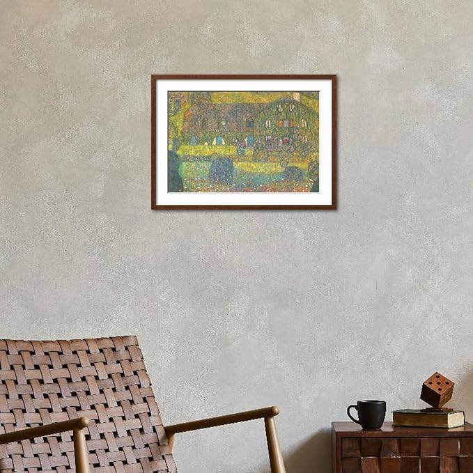 ART.COM Wall Art Print House in Attersee on Brown Frame by Gustav Klimt, 29" x 21"