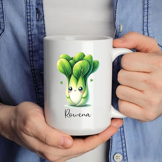 Custom Bok Choy Coffee Mug Present For Vegetable Lover, Personalized Bok Choy Ceramic Cup Gift With Bok Choy Lover Name, Cute Bok Choy Vegetable Travel Mugs 11oz 15oz, Bok Choy Porcelain Cup Gifts