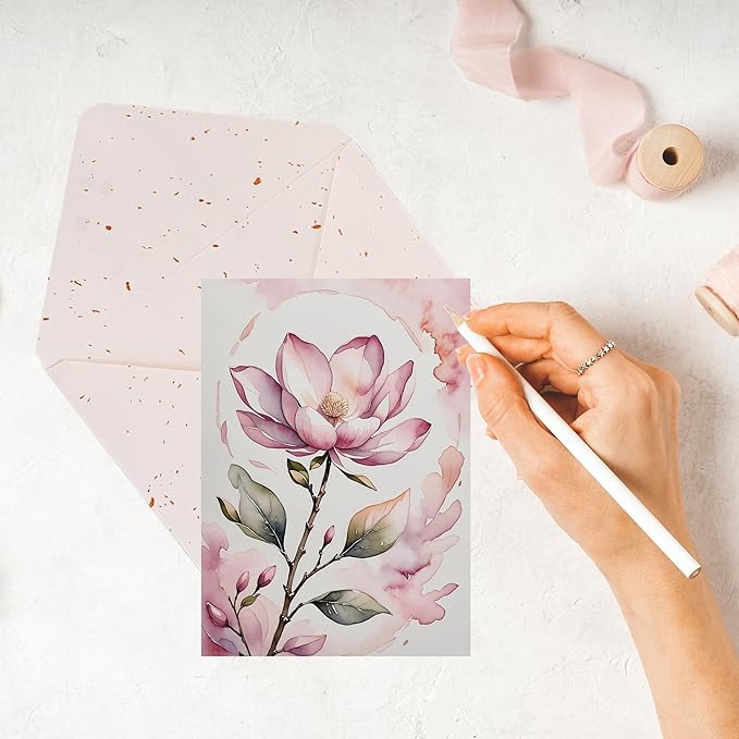 Blank Inside Card with Envelope for All Occasion, 5x7 Inch Watercolor Magnolia Blank Greeting Card – Birthday, Thank You, Sympathy - Single Card