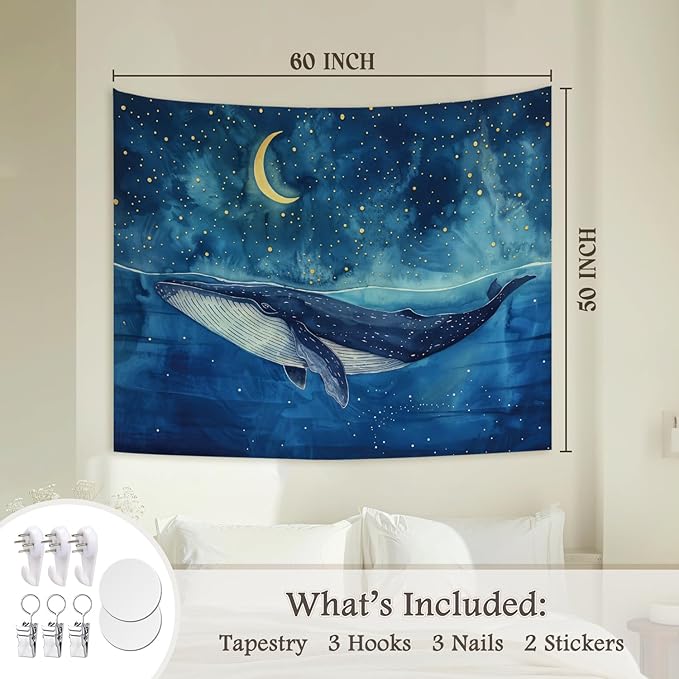 STHTTSW Ocean Tapestry, Ocean Theme Classroom Decor, Blue Dorm Tapestries, Whale Nursery Beachy Room Whale Gifts Wall Hanging Decor for Boys Girls Nursery Bedroom Dorm, 50x60 Inch