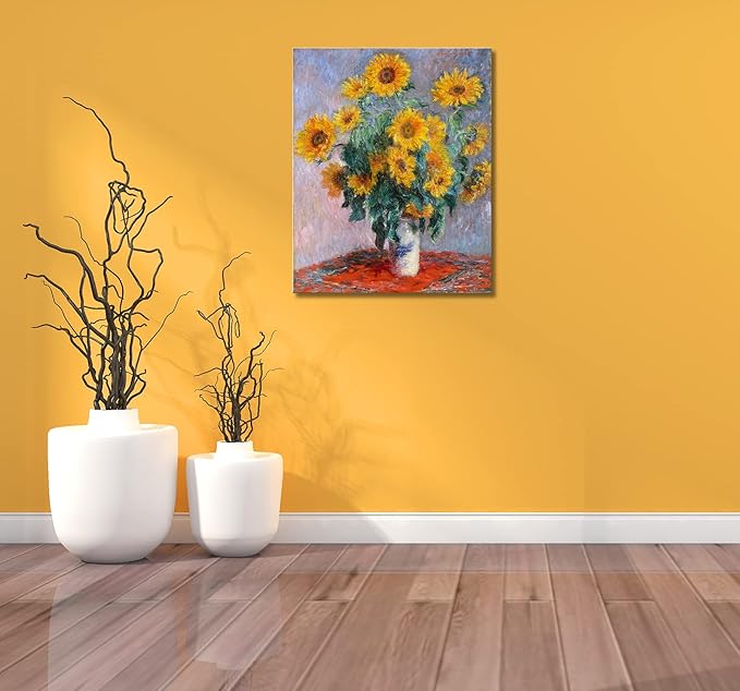 msspart Bouquet of Sunflowers of Claude Monet, Famous Classic Painting Reproduction Giclee Canvas Wall Art Print for Home Office Decor 12"x16"