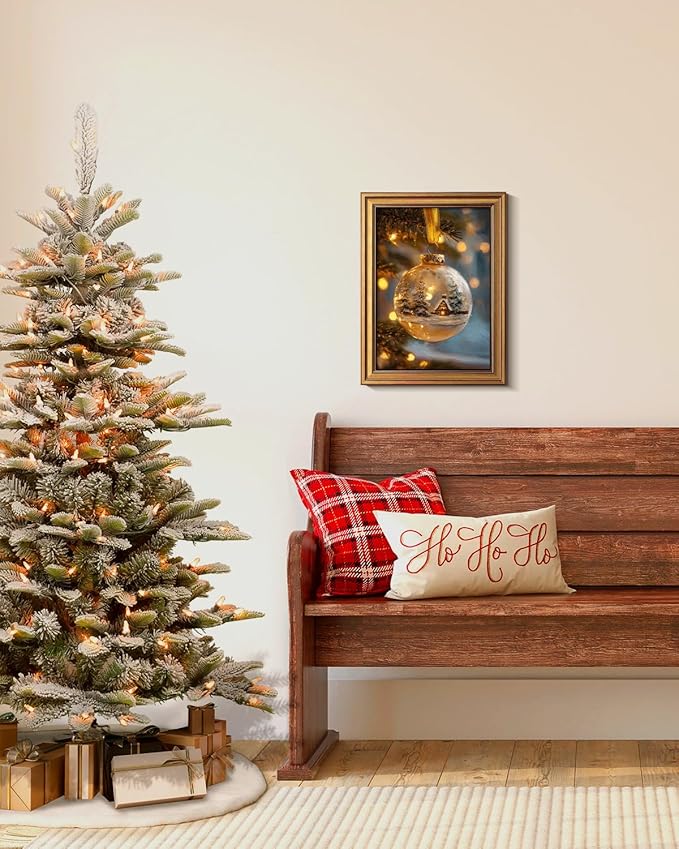 Bzstyleart Vintage Wall Art Decor Vintage Christmas Decorations Indoor,12 x 16 Inch Modern Framed Christmas Canvas Wall Art Farmhouse Home Decor