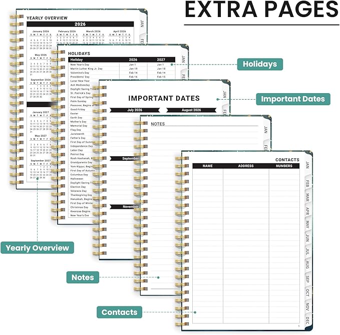2026 Planner, Monthly and Weekly Calendar Planner for Women, Jan 2026 - Dec 2026, Hardcover Pretty 2026 Agenda Planner Book with Tabs, Spiral Bound, Perfect for School Office Home Supplies, 6.3" x 8.5" - Whale Dreams