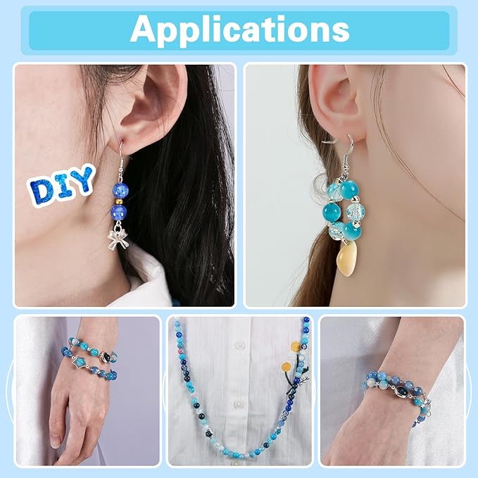 Glass Beads for Jewelry Making, 18 Colors Bead Bracelet Making Kit Including 2-8mm Bead spacers, Blue Round Beads for DIY Jewelry Making Supplies for Adults, Bracelet Necklace Earring Making kit