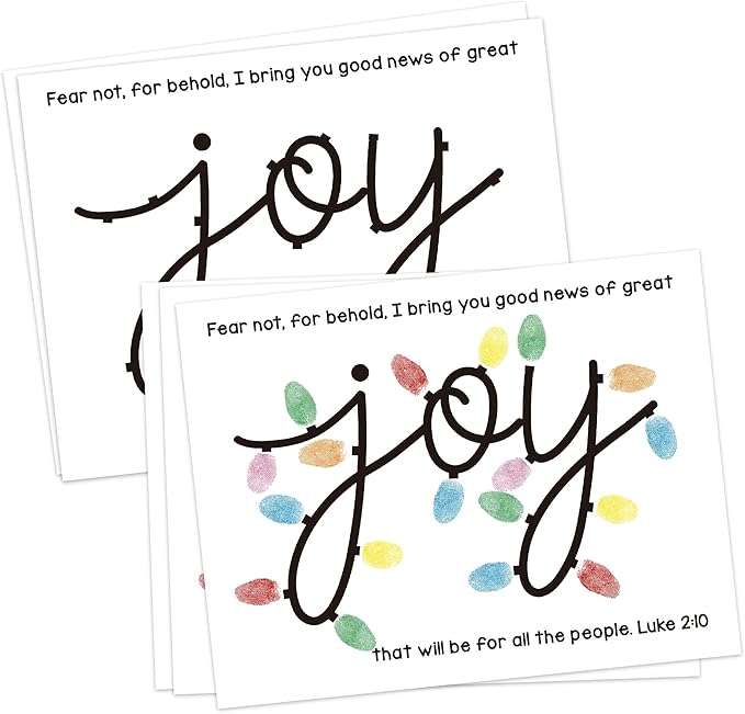 Joy Christmas Fingerprint Art Craft Kit for Family Activities, 10 Pcs Christmas Crafts Bulk DIY Handprint Card Making, Funny Finger Paint Keepsake Gift for Mom Dad Grandma Grandpa