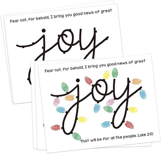 Joy Christmas Fingerprint Art Craft Kit for Family Activities, 10 Pcs Christmas Crafts Bulk DIY Handprint Card Making, Funny Finger Paint Keepsake Gift for Mom Dad Grandma Grandpa